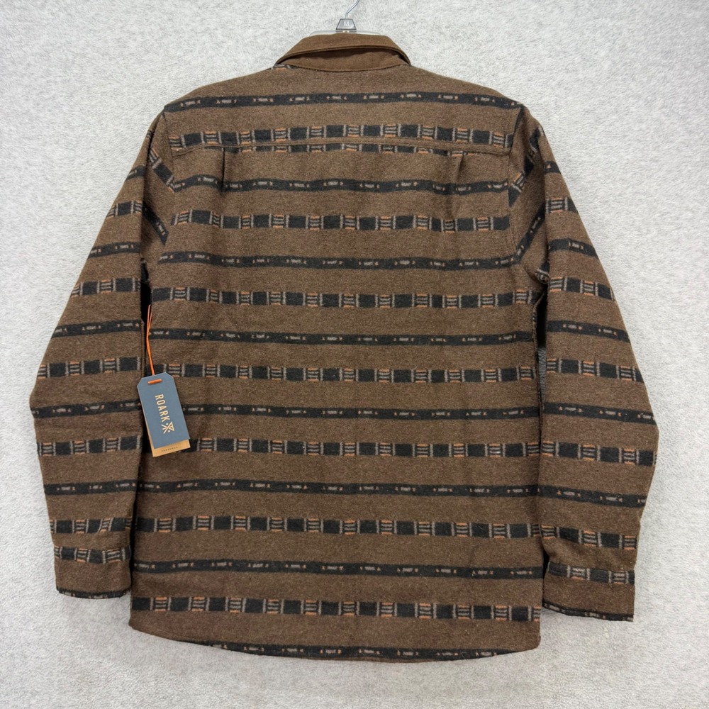 Roark Flannel Shirt Jacket Men Small Brown Aztec‎ Tribal Striped Wool Blend NEW - Picture 3 of 10